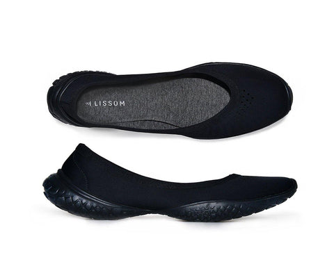 LISSOM Flyte Black with White Soles Slip-On Comfort Ballet Flats for Women